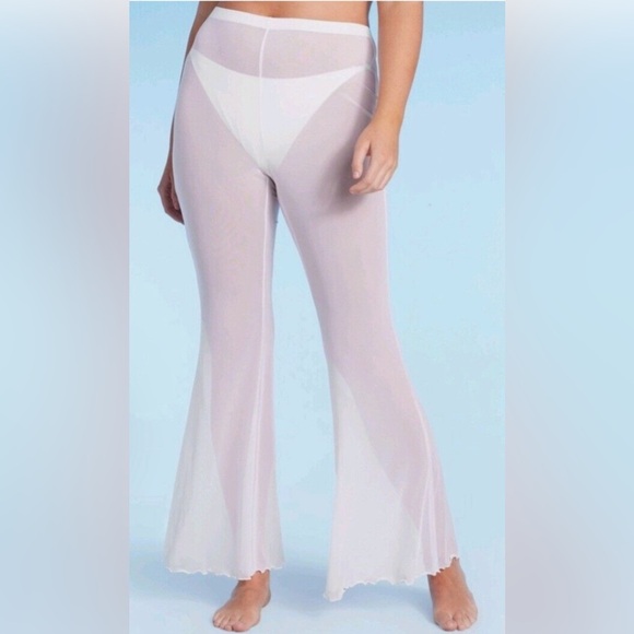 Wild Fable Women's Mesh High Waist Cover up Flare Pants White Size L - Picture 1 of 4
